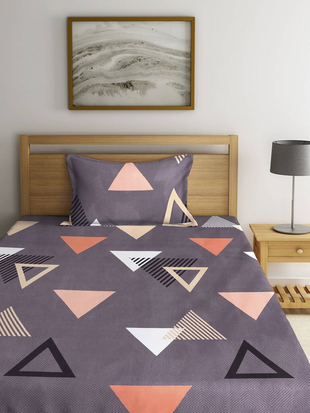 KLOTTHE Purple Geometric 210 TC Cotton Bedsheet with Pillow Covers - Distacart