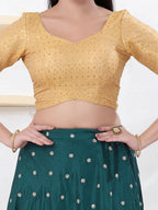 Joban Fashion Gold Tissue Elbow Sleeveless Back Open Blouse