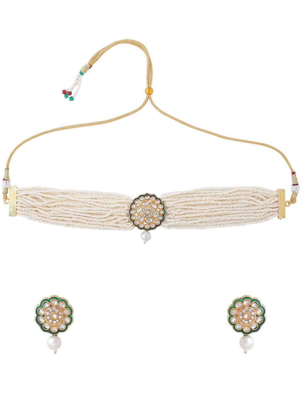 NVR Women Gold-Polished Kundan Studded Jewellery Set
