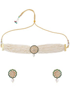 NVR Women Gold-Polished Kundan Studded Jewellery Set