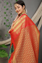 Jyoti Fashion Women's Green Kanjivaram Silk Zari Woven Saree with Blouse