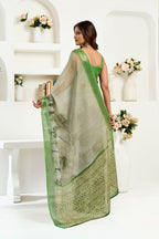 Joban Fashion Green Floral & Ethnic Motifs Linen Ready To Wear Saree With Unstitched Blouse - Distacart