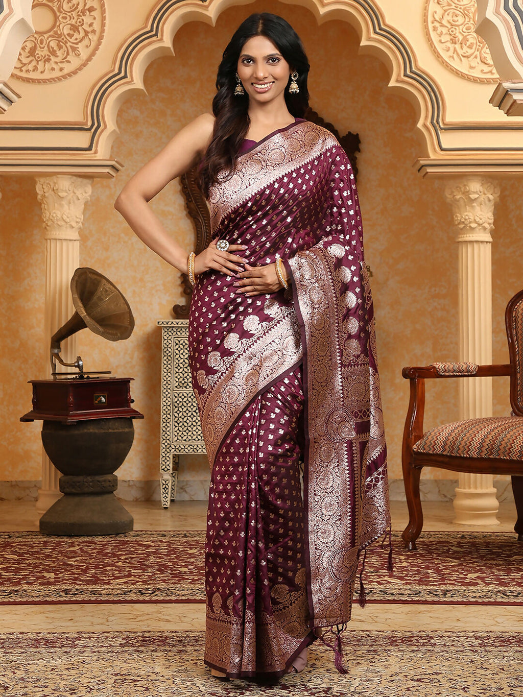Shree Shyam Fashion Banarasi Silk Purple Saree - Distacart