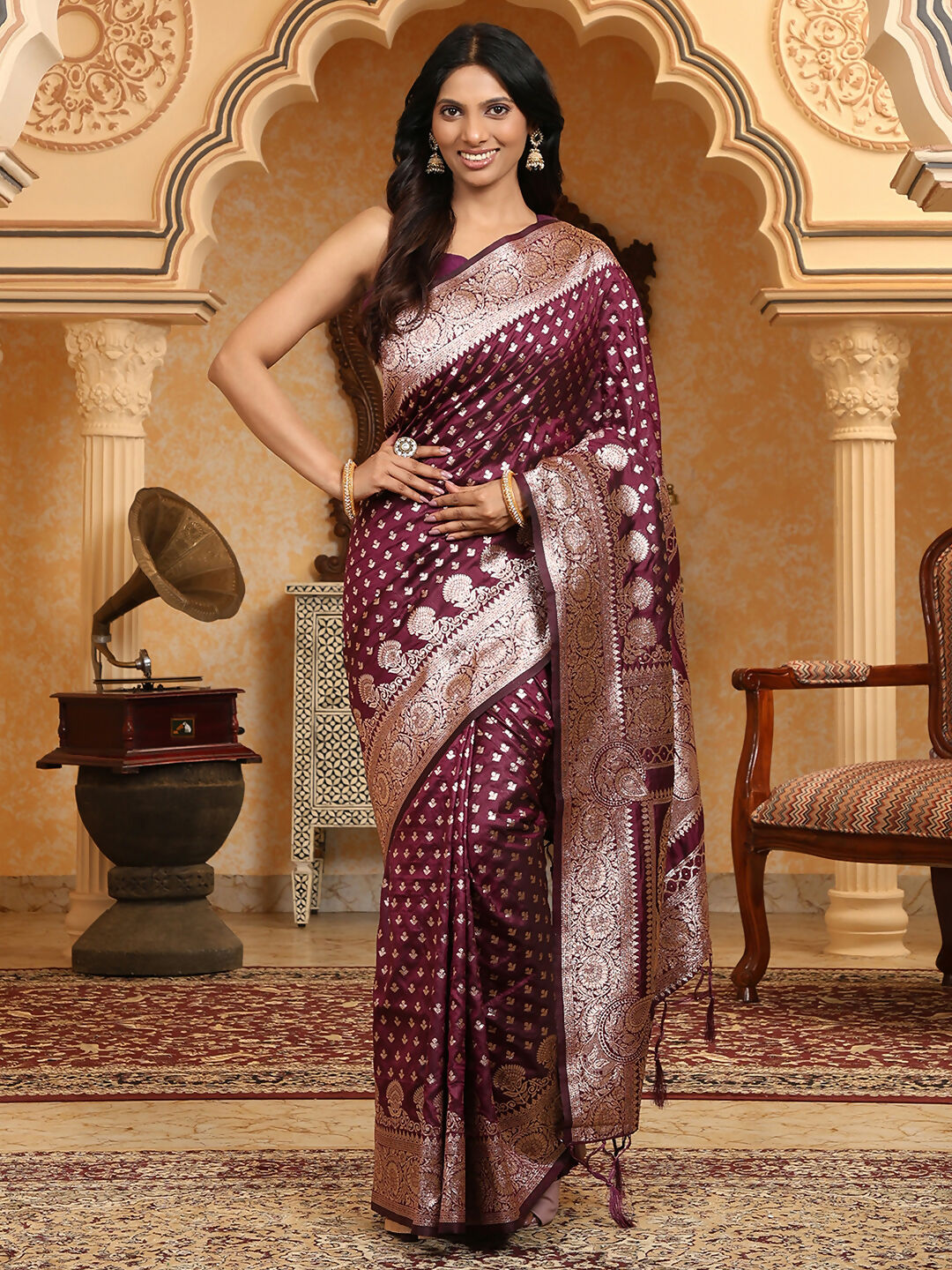 Shree Shyam Fashion Banarasi Silk Purple Saree - Distacart
