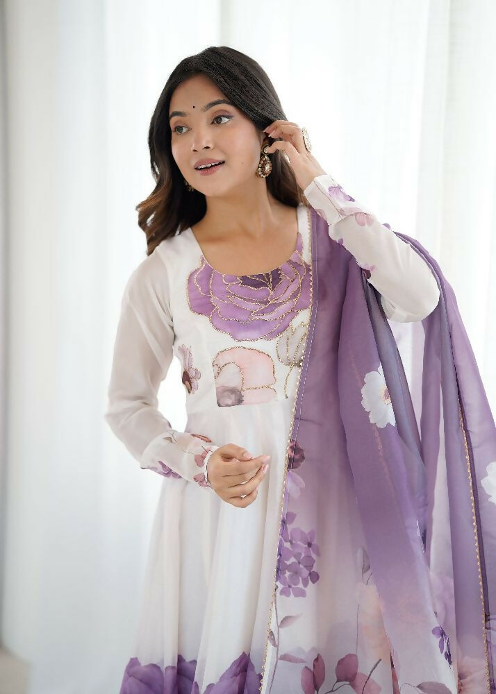 Joban Fashion Onion Pink Kurta Set Organza Sequin Embroidery Work - Distacart