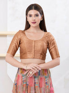 Joban Fashion Wood Dupion Silk Elbow Sleeveless Front Open Blouse