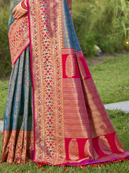 Shree Shyam Fashion Blue Banarasi Silk Saree - Distacart