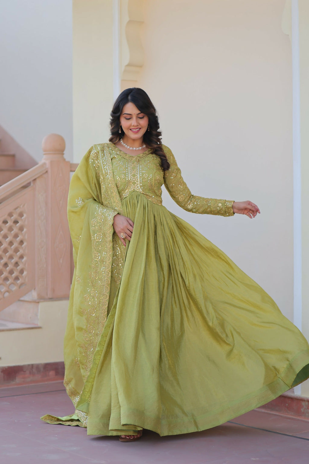 Joban Fashion Pista Crush Sequence Embroidery Work Kurta Set - Distacart