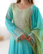 The52 Women's Beautiful Chinon silk Fabric Embroidery Work Straight Kurta Palazzo and Dupatta Set - Distacart