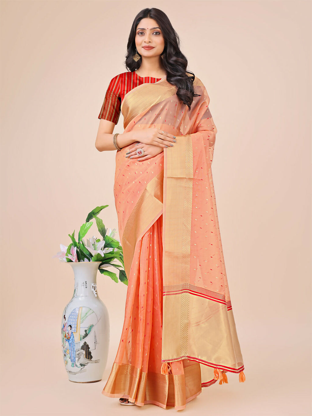 Shree Shyam Fashion Florance Peach Organza Saree
