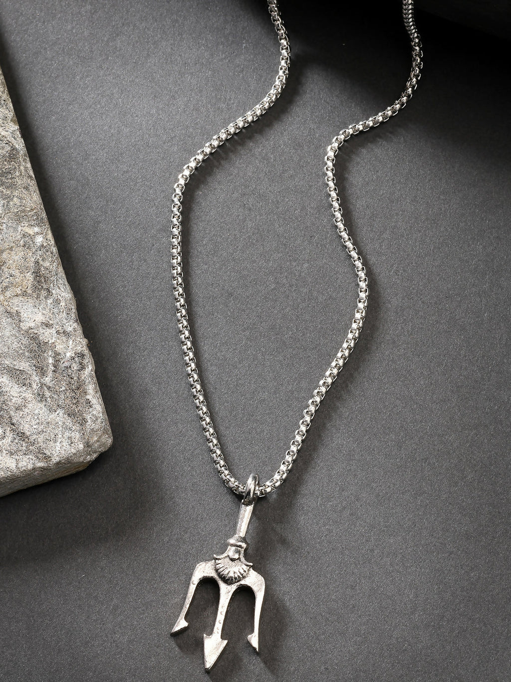 NVR Men's Silver-Plated Stainless Steel Geometric Charm Pendant With Chain