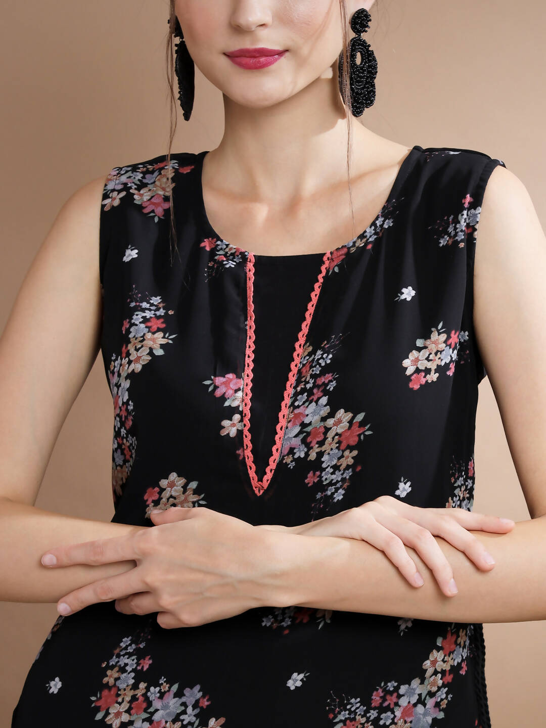 Myshka Women's Black Floral Printed Gown Dress - Distacart