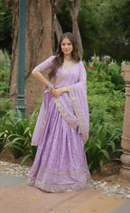 Lorenvalley Lavender Pure Viscose Jacquard with Golden Embroidered Sequins work Lehenga Choli