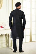 Raivat Ethnic Jacquard Banarasi Silk Thread Work Kurta Pajama In Black Colour - Distacart
