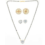 AanyaCentric Gold-Polished Mangalsutra with Pendant, 2 Pair Earrings
