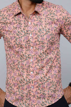 Miravan Men's Orange Printed Full Sleeve Cotton Shirt