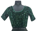 Vamika Bottle Green Velvet Sequence Blouse - Distacart