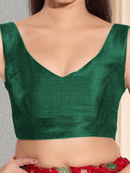 Joban Fashion Bottle Green Mulberry Silk Padded Blouse With Round Neck Sleeveless - Distacart
