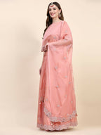 Peach Silk Embroidered Poncho Pattern Top & Lehenga with Dupatta - Tanya
