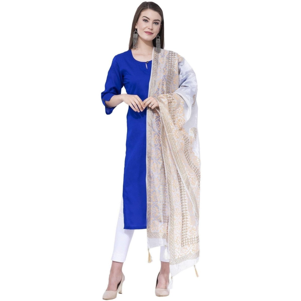 A R SILK White Color Silk pahadi Silk Dupattas and Chunnis