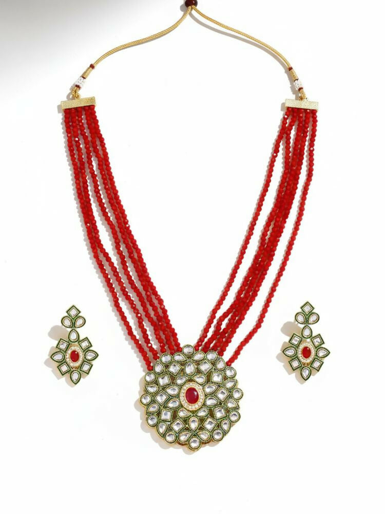 NVR Women Gold Plated Red Kundan Jewellery Set - Distacart