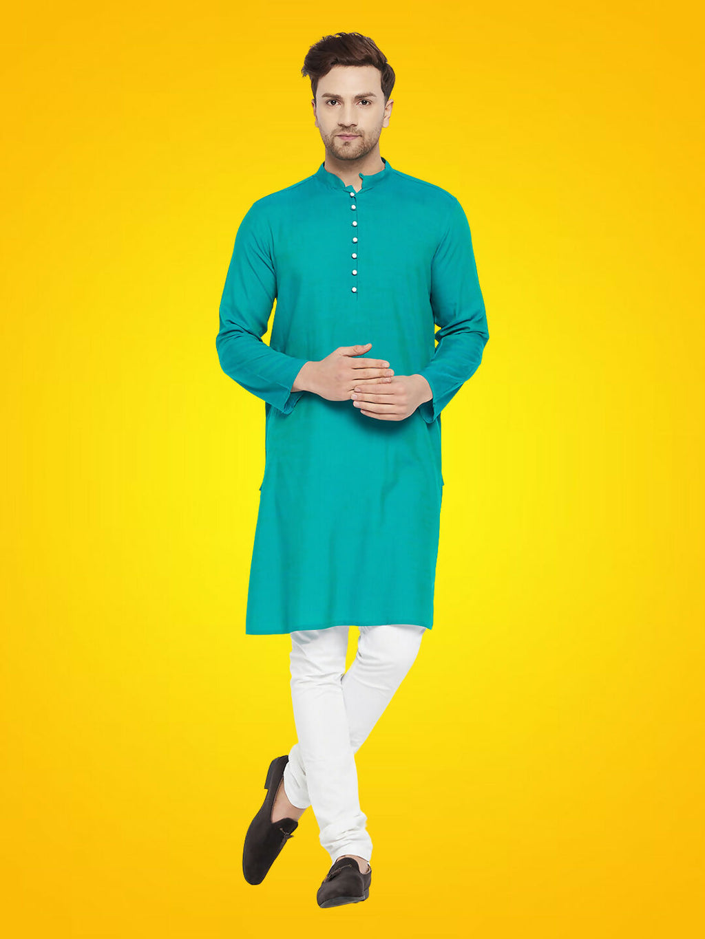 Even Apparels Men's Rayon Green Self Design Kurta