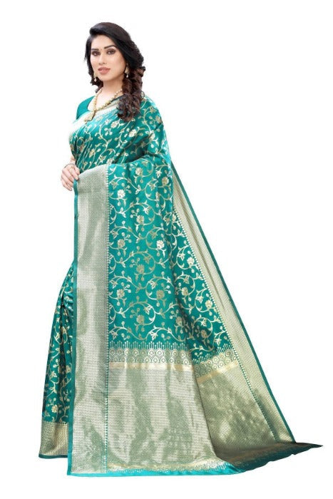 Vamika Banarasi Jacquard Weaving Rama Green Saree