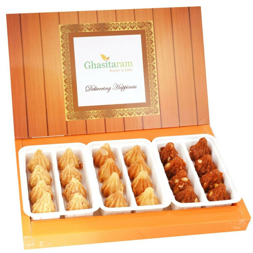 Ghasitaram Assorted Box of Milk Cake, Dodha Barfi, Mysore Pak Modaks - Distacart