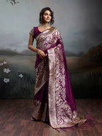 Shree Shyam Fashion Wine Silk Blend Saree - Distacart