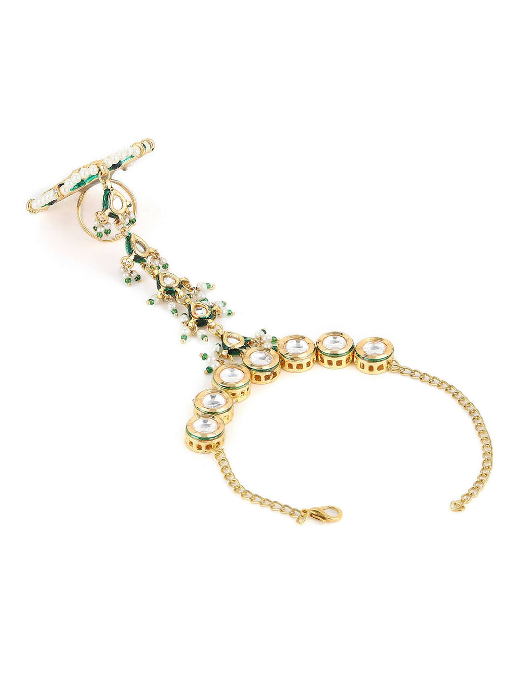 Women's Gold-Toned White Brass Kundan Gold-Plated Link Bracelet - Ruby Raang - Distacart