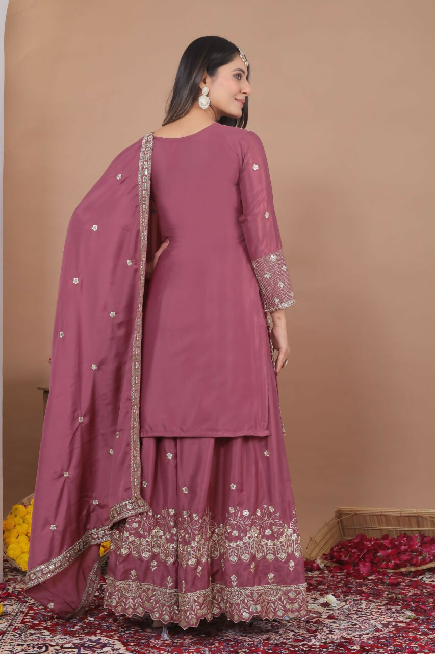 Teeya Creation Dark Onion Color Natural Crepe Silk Wedding Wear Trending Salwar Suit - Distacart