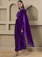 Joban Fashion Women Purple Velvet Hand Embellishment Stitched Dress - Distacart