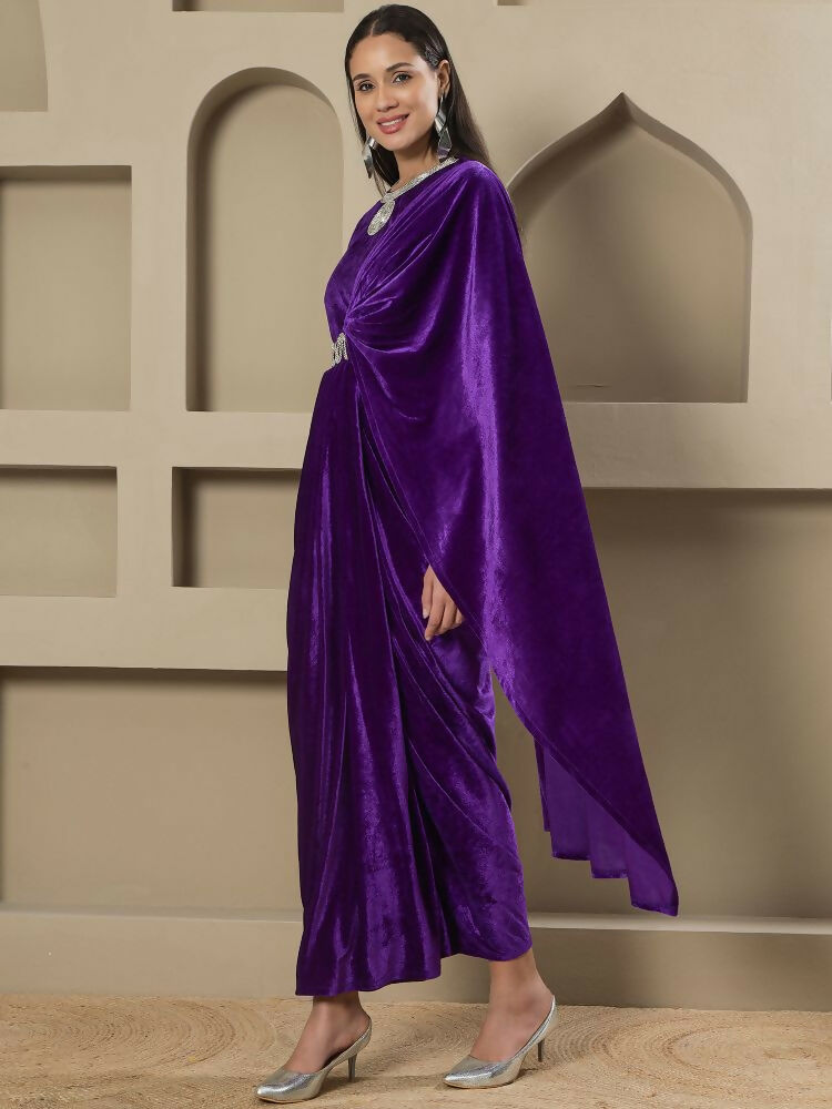 Joban Fashion Women Purple Velvet Hand Embellishment Stitched Dress - Distacart