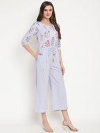 Ahalyaa Womens Blue Crepe Printed Jumpsuit