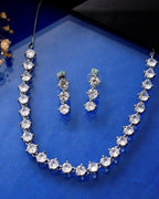 VOJ Silver Plated AD Studded Choker Jewellery Set