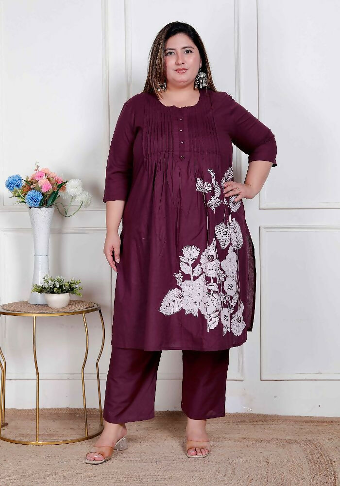 Miravan Womens Plus Size Wine Floral Kurta With Palazzo - Distacart