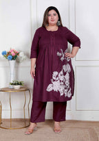 Miravan Womens Plus Size Wine Floral Kurta With Palazzo - Distacart