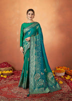 Blue Kanjivaram two tone Silk Woven Design Saree With Unstitched Blouse Piece - Norita Royal Pradha