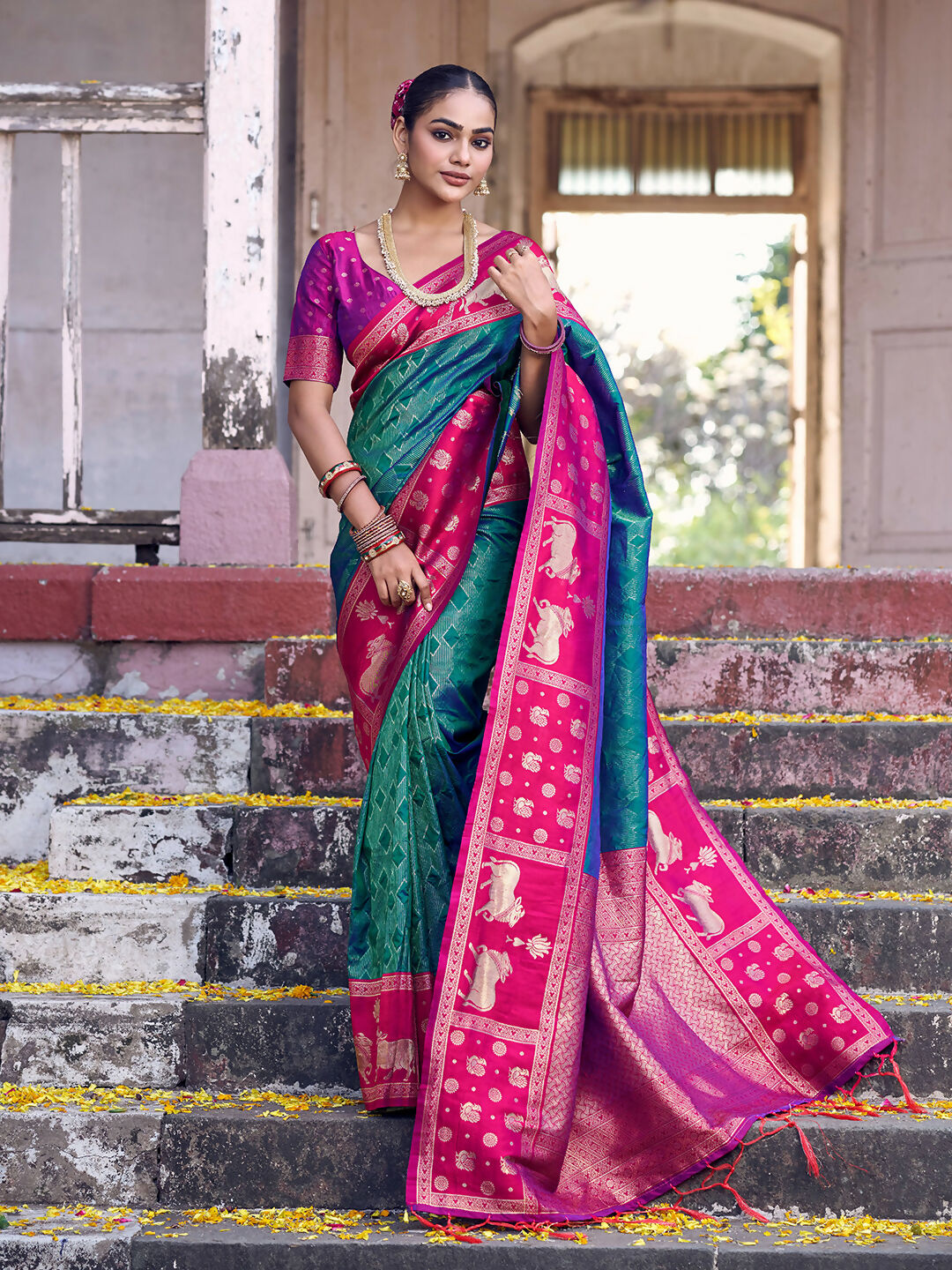 Shree Shyam Fashion Teal Soft Silk Saree - Distacart