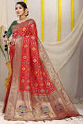 Jyoti Fashion Women's Red Patola Silk Zari Woven Saree with Blouse - Distacart