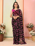 Black Georgette Designer Printed Ready To Wear Saree - Elite