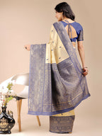 Shree Shyam Fashion Aura Silk Cream Navy Blue Banarasi Silk Saree