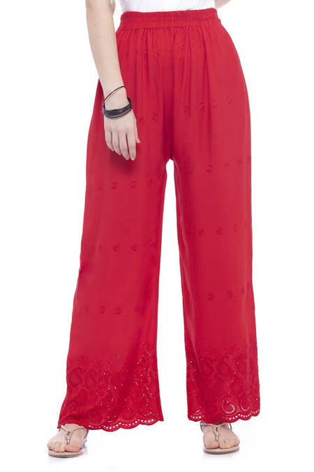 Mominos Fashion Reyon Cotton Red Embroidery Chikan Palazzo