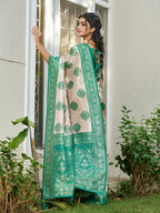 Shree Shyam Fashion Cream With Sea Green Silk Blend Saree - Distacart