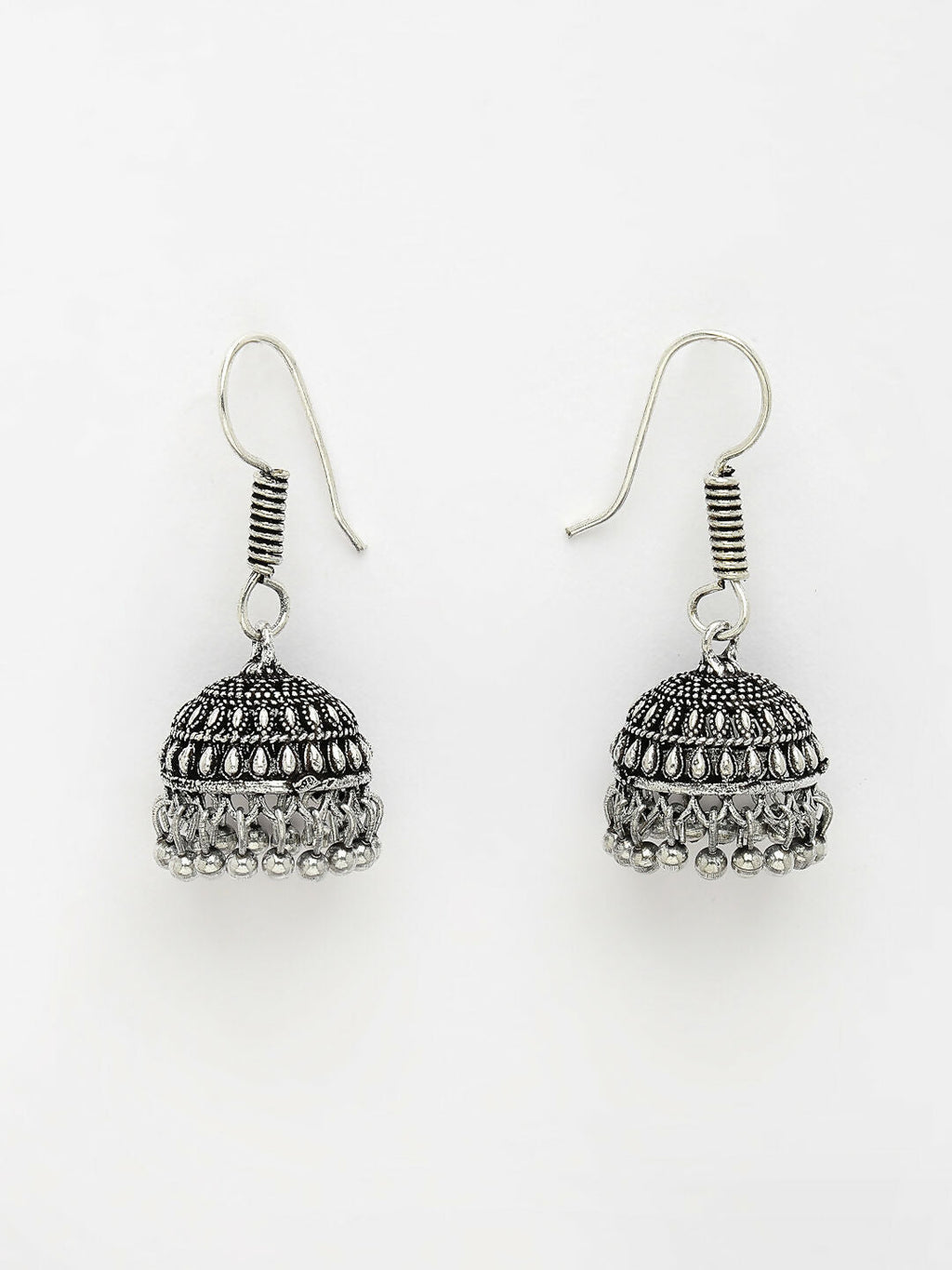 NVR Women's Silver-Toned German Silver Oxidised Necklace with Jhumka Earrings