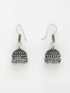 NVR Women's Silver-Toned German Silver Oxidised Necklace with Jhumka Earrings