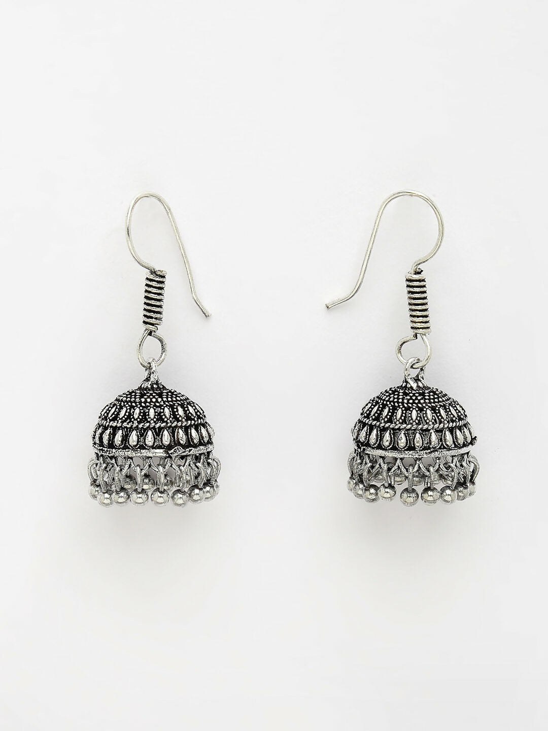 NVR Women's Silver-Toned German Silver Oxidised Necklace with Jhumka Earrings