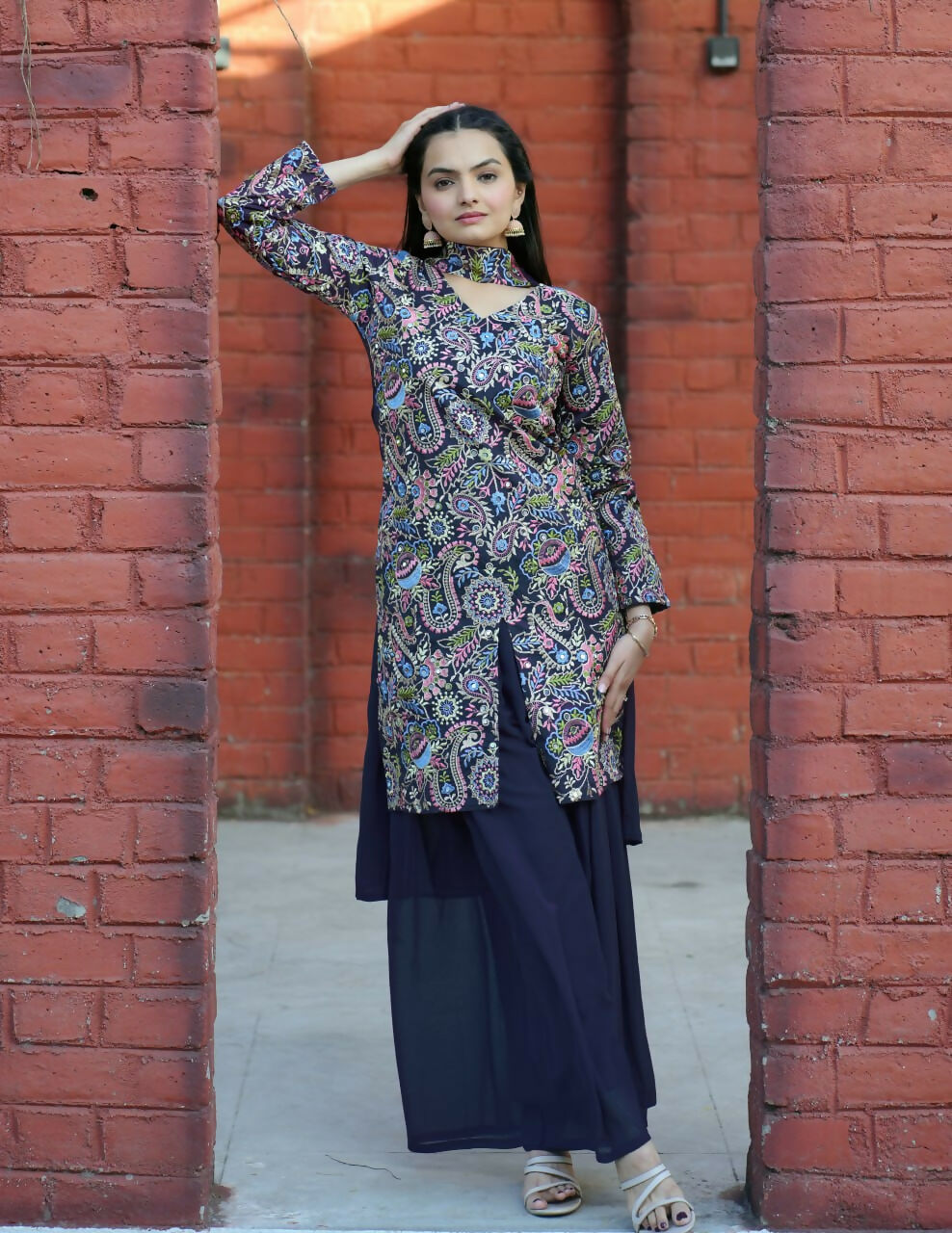 Joban Fashion Blue Silk Embroidered Sharara Set - Distacart