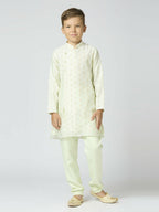 Joban Fashion Kids Island Full Sleeves Chanderi Kurta, Pyjama Set with Traditional Butta Work - Pista - Distacart