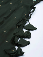 Yufta Women Green & Golden Geometric Print A-Line Maxi Dress with Embroidery Detail